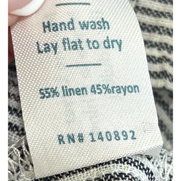 Marine Layer Navy Blue White Linen Rayon High Waist Wide Leg Cropped Pants - Picture 8 of 8